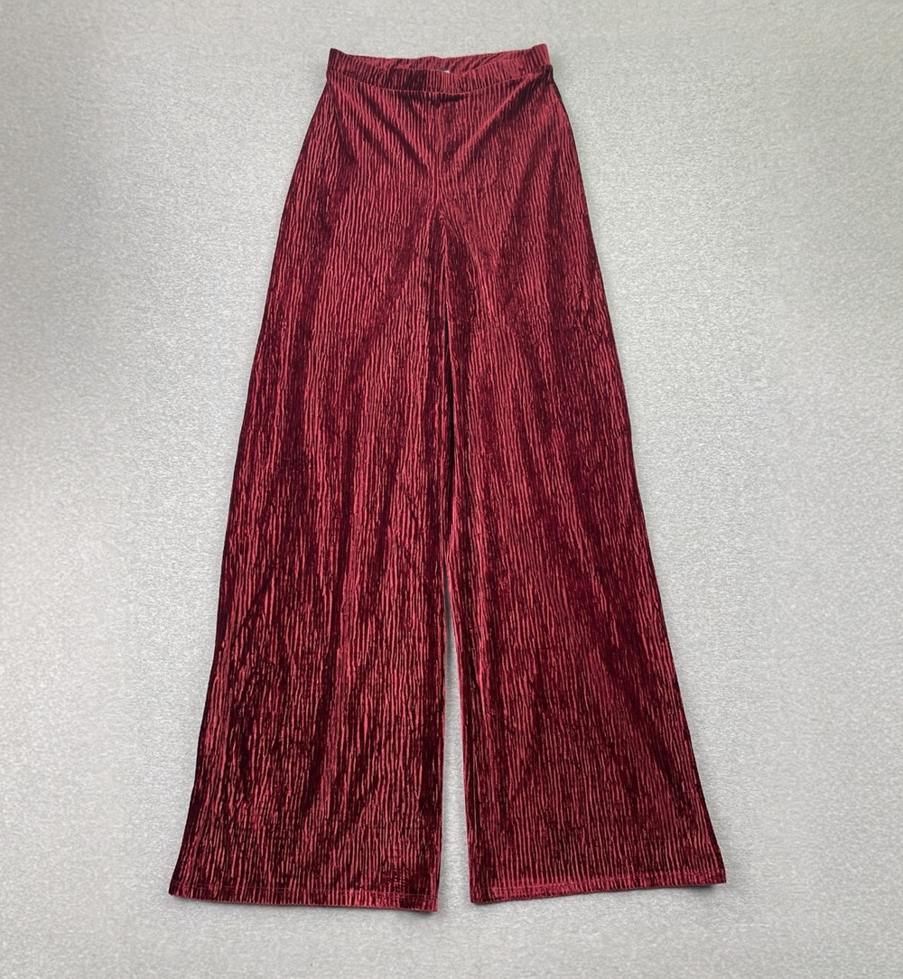 Naked Wardrobe Velvet Wide-Leg Pants Womens S Red Plush Whimsigoth Glam Pull-On
